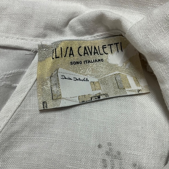 ELISA CAVALETTI 100% Linen 3/4 Sleeve Button Front Blouse Shawl Collar US Sz S - Picture 5 of 9